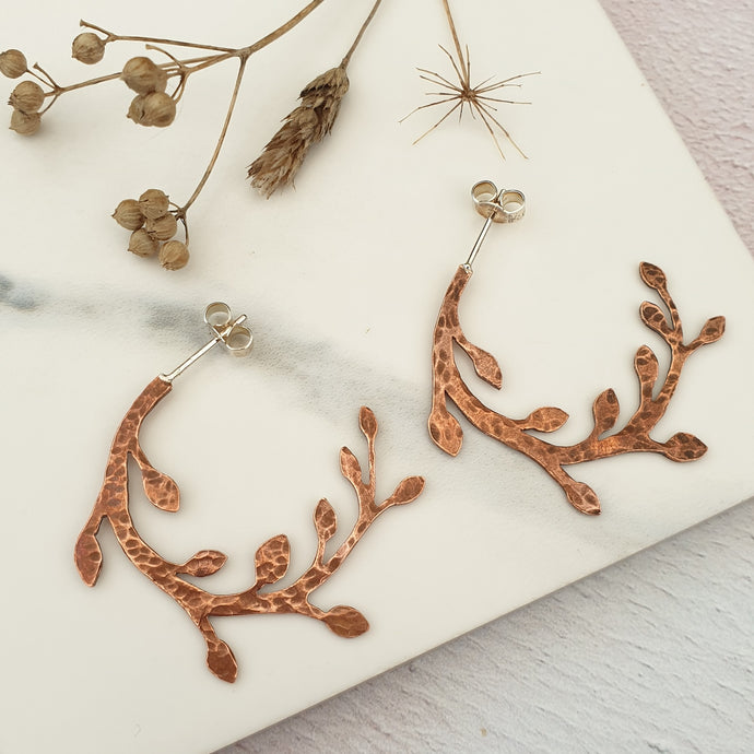 Copper Woodland Hoop Earrings
