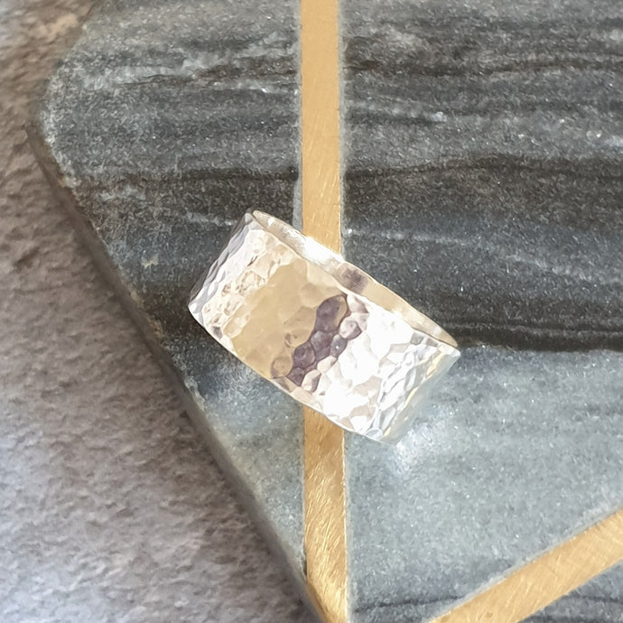 Super Wide Hammered Silver Ring