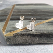 Hammered Heart Silver Stud Earrings