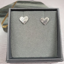 Hammered Heart Silver Stud Earrings