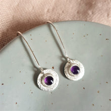 Textured Amethyst Dainty Drop Silver Earrings