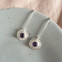 Textured Amethyst Dainty Drop Silver Earrings