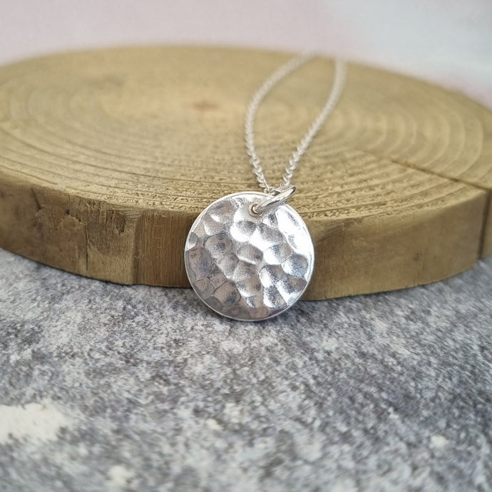 Silver Hammered Disc Necklace