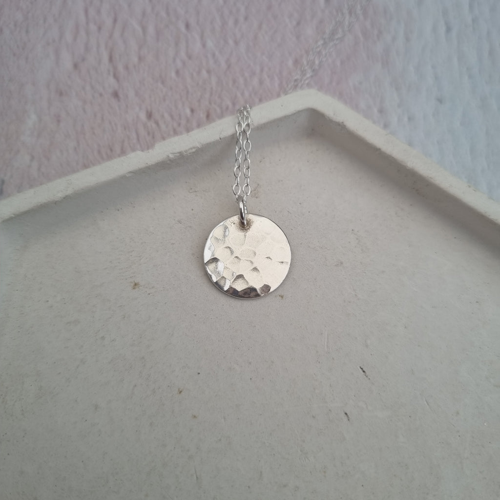Silver Hammered Disc Necklace Shropshire Jewellery Designs www.shropshirejewellerydesigns