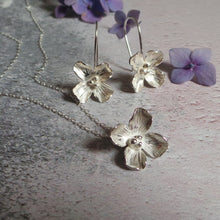 Hydrangea Silver Flower Drop Earrings