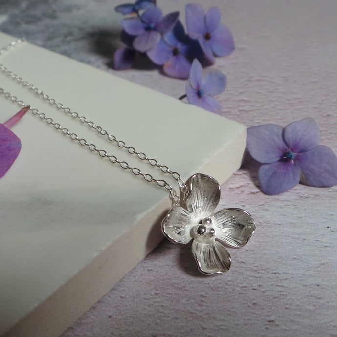 Hydrangea Silver Flower Necklace