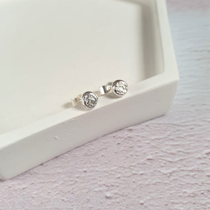 Organic Textured Silver Dot Earrings
