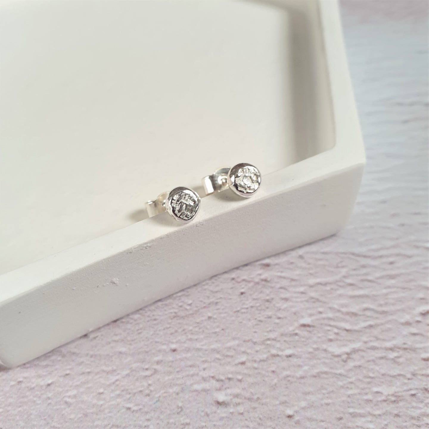 Organic Textured Silver Dot Earrings