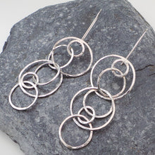 Long Statement Hammered Circle Drop Earrings