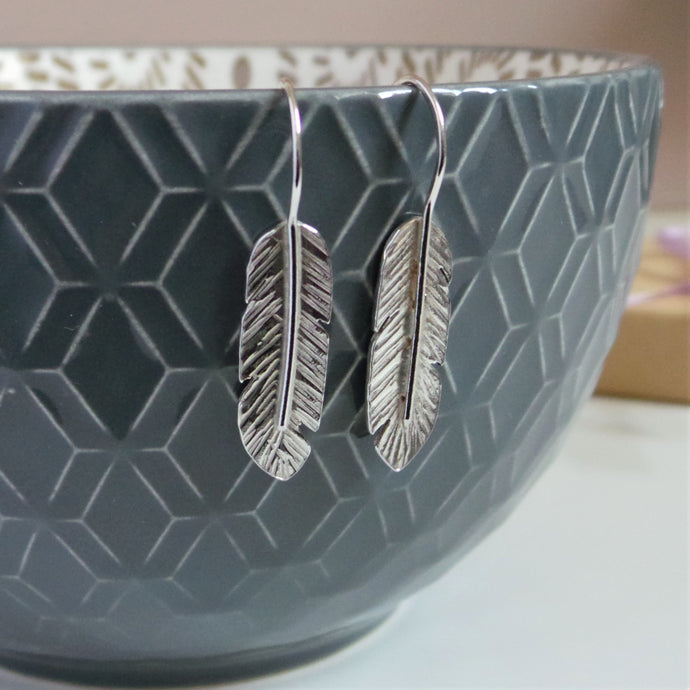 Feather Silver Drop Earrings