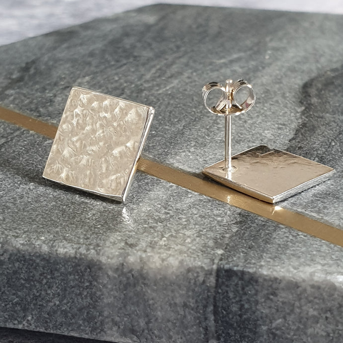 Hammered Large Square Stud Earrings