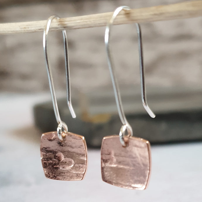 Textured Copper Dangly Earrings