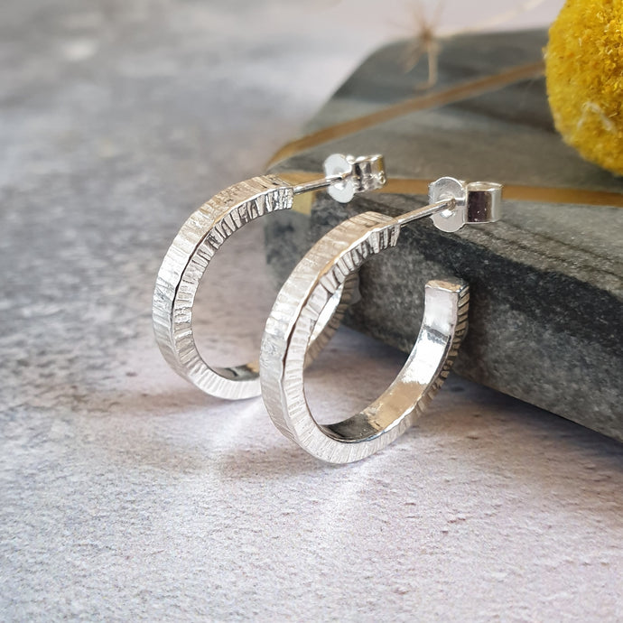 Silver Textured Hoop Earrings