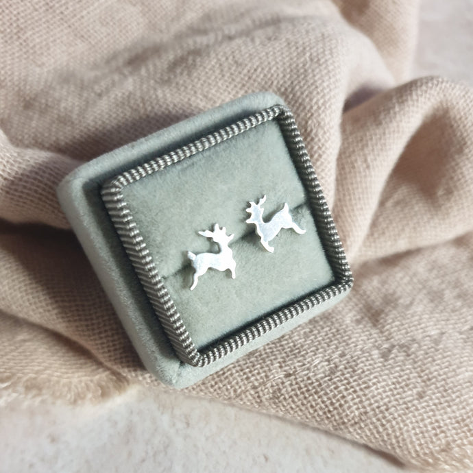 Cute Silver Reindeer Stud Earrings