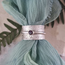 Heavy Textured Garnet Set Silver Spinner Ring