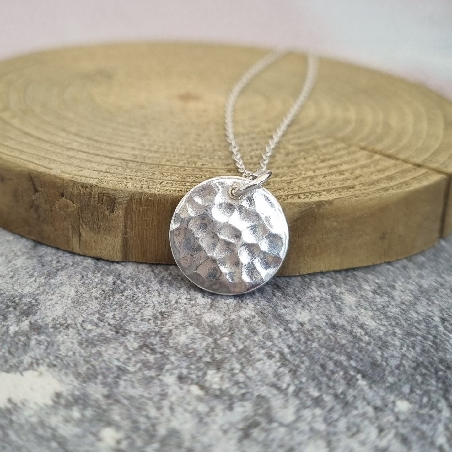 Personalized Sterling Silver Hammered Disc Circle Letter 