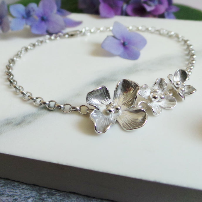 Hydrangea Silver Flower Bracelet