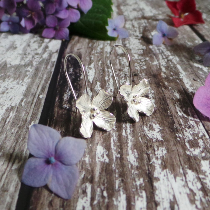 Hydrangea Silver Flower Drop Earrings