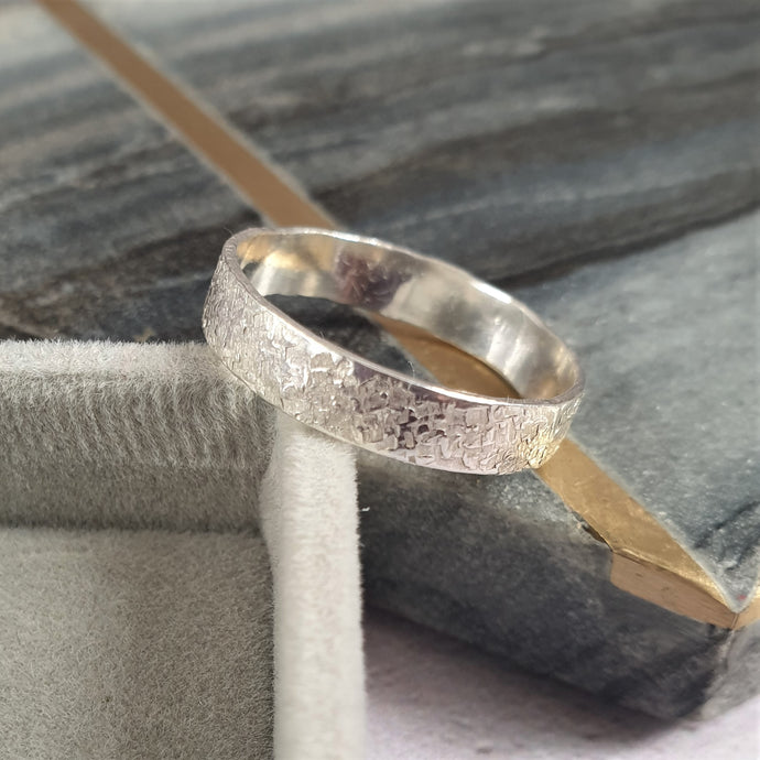 Wide Organic Textured Silver Ring