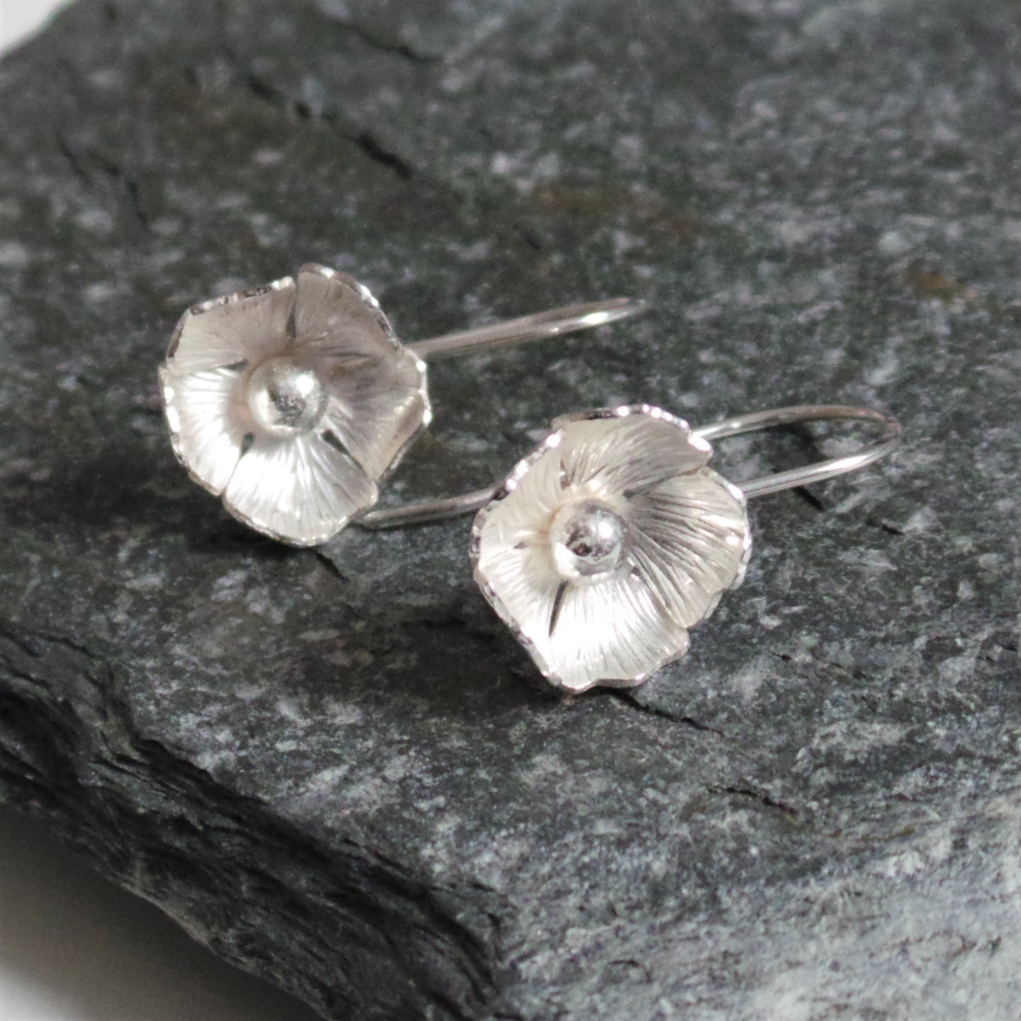 Silver Flower Drop Earrings Shropshire Jewellery Designs www